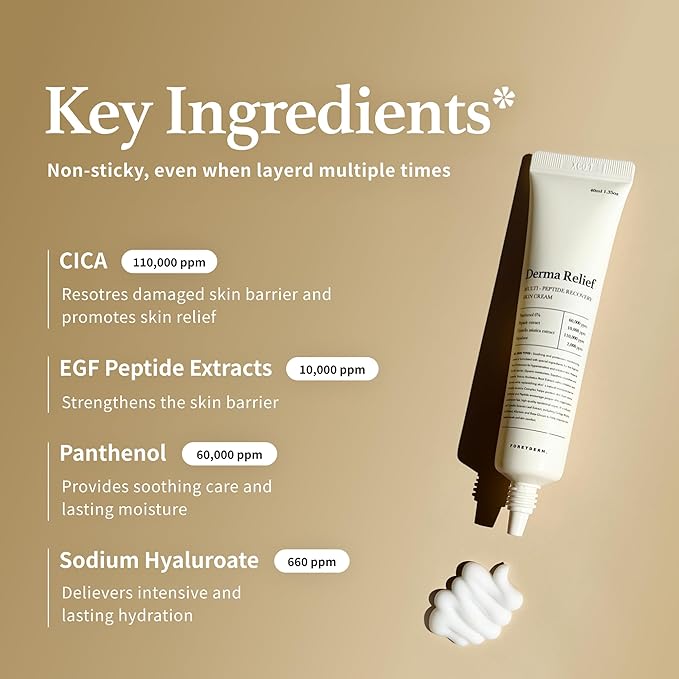 Peptide Derma Relief Cream – EGF, CICA & Panthenol Barrier Repair Face Moisturizer, Korean Skincare for Sensitive Skin, Soothing & Calming Redness, Hydrating Face Cream, Unscented,1.35 Fl Oz