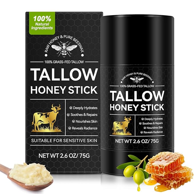 Eloix Tallow Honey Balm & Stick, All-Natural Moisturizer with Beef Tallow and Raw Honey for Face & Body, Handmade Formula for Dry, Sensitive Skin, Promotes Longevity, Firming & Hydration
