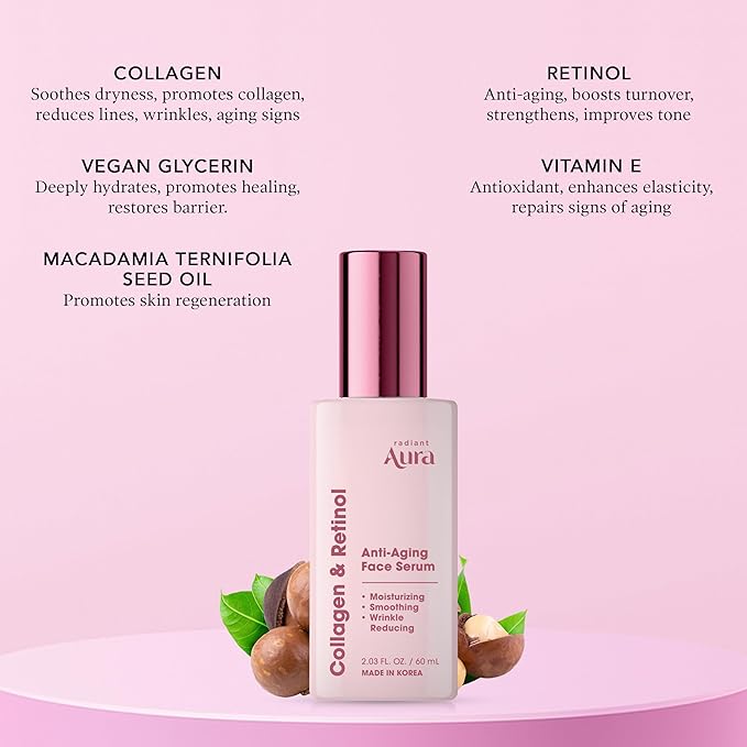 Collagen & Retinol Serum For Face – Dermatologist Tested, Anti Aging, Korean Skin Care – Firming, Hydrating, Fast-Absorbing, Smoothing – Vegan, Clean Beauty – Pack of 2