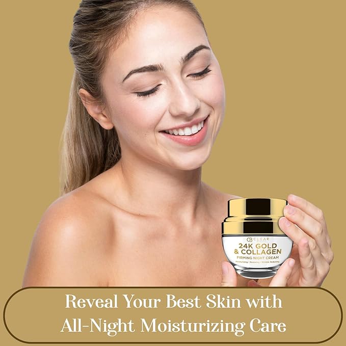 Clear Beauty 24K Gold & Collagen Night Cream – Firming & Ultra Hydrating Face Moisturizer – Restores Smooth, Youthful Looking Skin – Dermatologist Tested, Korean Skin Care, Clean Beauty – 1.69 Fl Oz