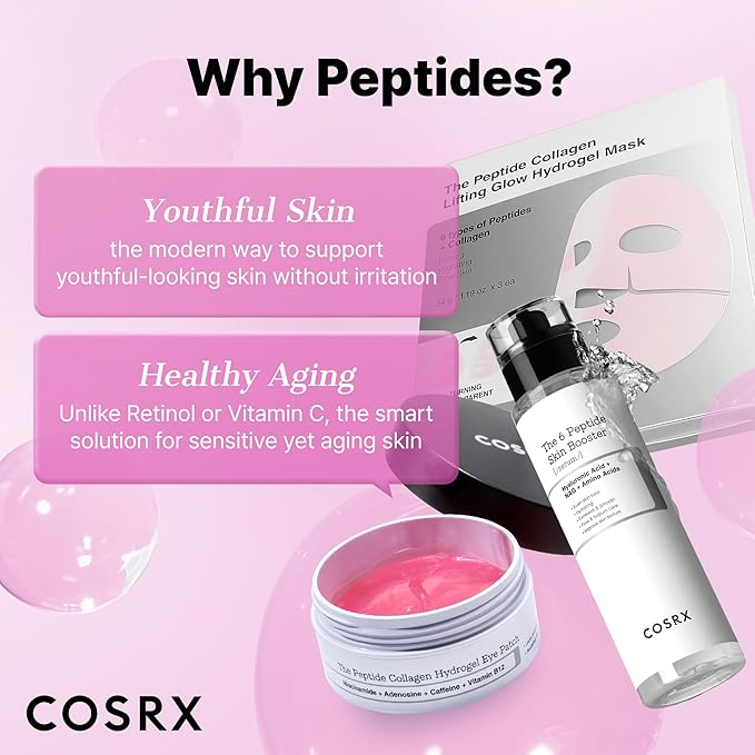 COSRX Pink Peptides Collagen Lifting Glow Hydrogel Face Masks Skincare 3 EA, Collagen Face Mask, Travel Essentials, Overnight Face Mask, Korean SkinCare