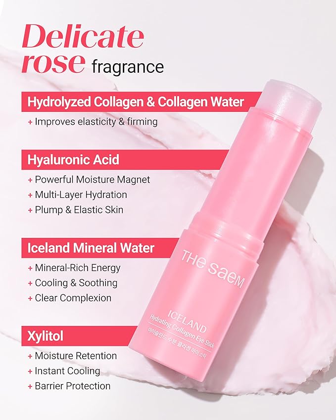 THESAEM Iceland Hydrating Eye Stick 3-Pack Set with Cute Bear Keyring - Cooling Balm Trio for Dark Circles, Wrinkles & Puffiness – Peptide & Collagen Under Eye Treatment - K-Beauty Gift Set