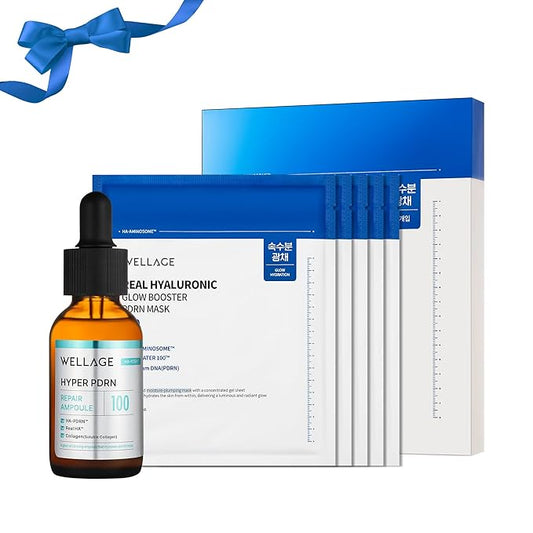 WELLAGE Hyper PDRN Repair Ampoule 1.01 fl.oz + Real Hyaluronic Glow Booster PDRN Mask