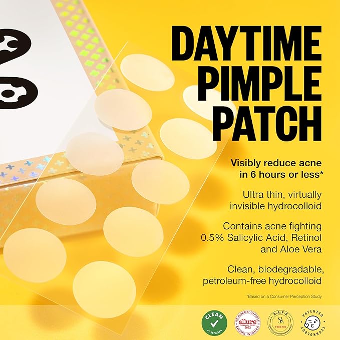 PEACE OUT Acne Day Dot Sheer Hydrocolloid Pimple Patches, Invisible Acne Spot Patches with Encapsulated Salicylic Acid, Retinol, and Aloe Vera, 40 Dots