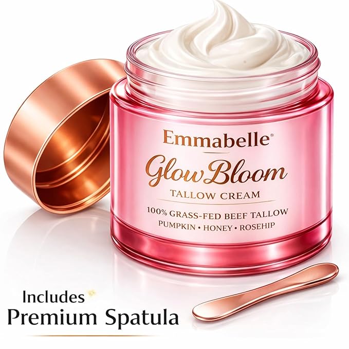 Emmabelle Beef Tallow for skin Whipped-Texture 100% Grass-Fed beef Tallow Moisturizer with Pumpkin Seed Oil, Honey, Rosehip & Mild Vanilla | Deep Hydration for Dry & Sensitive Skin. Free spatula. 4oz