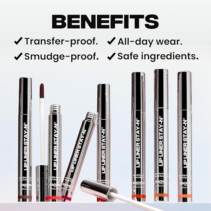 Sacheu Lip Liner STAY-N Peel Off Lip Stain — Long Lasting Waterproof Lip Tint with Hyaluronic Acid & Vitamin E — Transfer Proof Matte Finish, Vegan & Cruelty-Free (Core Bundle)