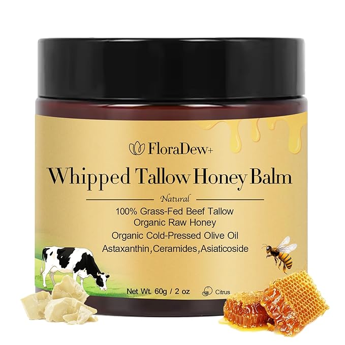 Tallow and Honey Balm - Organic Grass-Fed Beef Tallow for Skin - Moisturizer Deep Hydration for Body with Beef Tallow & Raw Honey & Infused Olive Oil 2.12 FL OZ (Citrus)