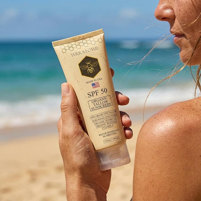 Organic Tallow Sunscreen - 50 SPF - For Face and Body - With 100% Grass-Fed Tallow and Non-Nano Zinc Oxide Reef Safe - (5 Oz)