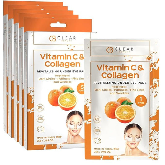 Clear Beauty Vitamin C & Collagen Under Eye Patches – Reduces Dark Circles, Puffiness & Fine Lines – Hydrating & Firming Eye Pads – Dermatologist Tested, Korean Skin Care, Vegan Clean Beauty – 5 Pack