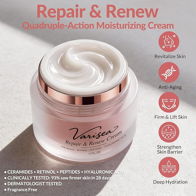 Repair & Renew Cream - Anti-Aging Face Moisturizer with Retinol, Ceramides, Peptides & Hyaluronic Acid - to Firm & Renew Skin for Wrinkles, Dryness & Sensitive Skin (Fragrance-Free)