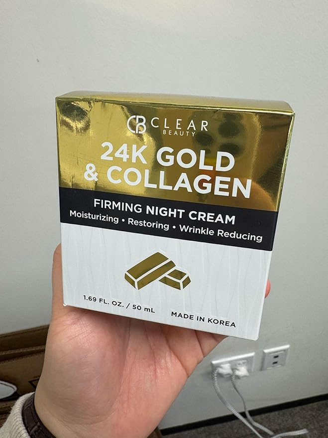 Clear Beauty 24K Gold & Collagen Night Cream – Firming & Ultra Hydrating Face Moisturizer – Restores Smooth, Youthful Looking Skin – Dermatologist Tested, Korean Skin Care, Clean Beauty – 1.69 Fl Oz