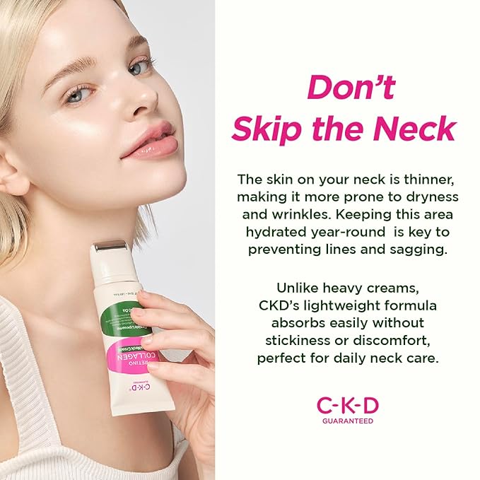 CKD Retino Collagen Gua Sha Neck Cream with Stainless Steel Roller – Neck & Jawline Tightening, Lifting, Youthful-Looking Skin Treatment, Anti-Aging Korean Skin Care, 1.69 fl oz