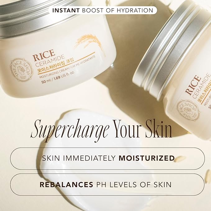 The Face Shop Korean Rice Skincare Duo – Rice Extract Double Hydration Lotion & Moisturizer for Dry to Normal Skin