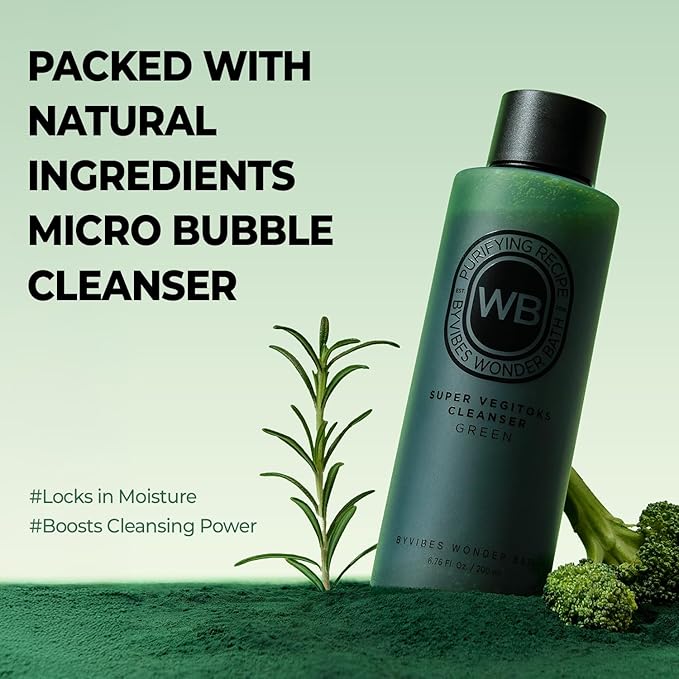 Super Vegitoks Green Bubble Cleanser for Face – 35 Vegetable Extracts Deep Cleanse&Face Wash, Moisturizing K-Beauty Skincare for All, Dry, Sensitive Skin Types (6.76 Fl Oz)