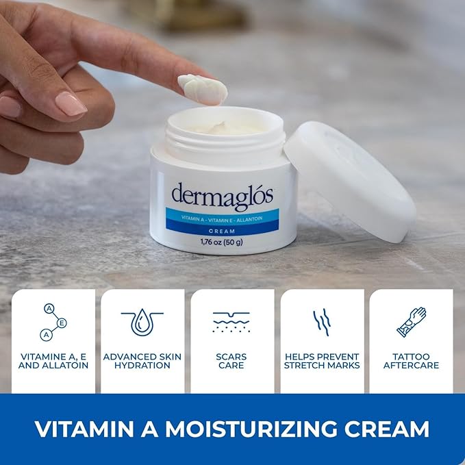 Dermaglos 2-pack Moisturizing Cream | Vitamin A (Retinoids), Vitamin E & Allantoin | Moisturizer for Wrinkles, Stretch Mark Prevention, Tattoo Aftercare, Scar cream, Anti-Aging | 1,76 oz