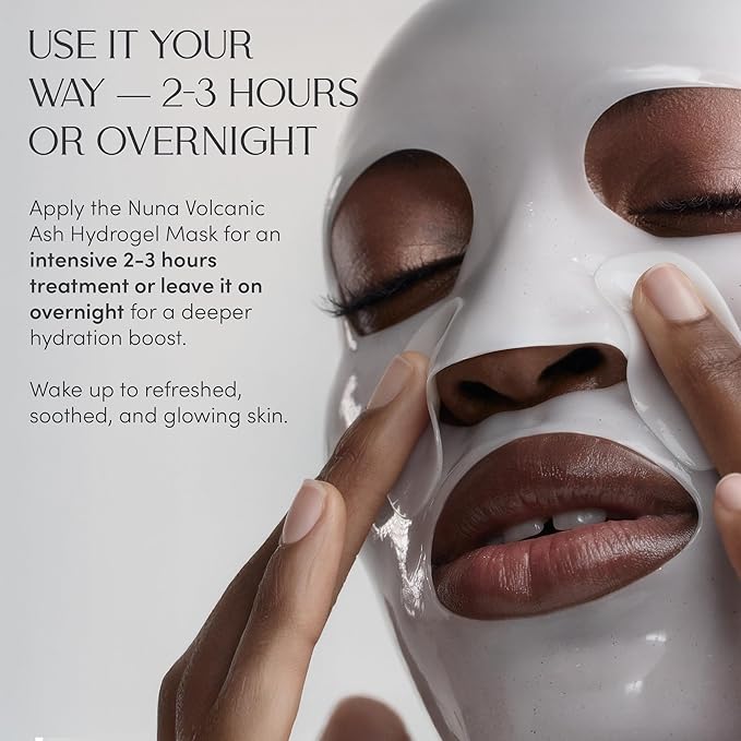 NUNA Volcanic Ash Hydrogel Face Masks with Smile Line Patches – Korean Glass Skin Detox & Deep Hydrating Jelly Mask with Hyaluronic Acid, Ceramides – Overnight Moisturizing + Purifying Care, 7 Sheets
