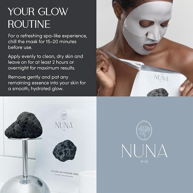 NUNA Volcanic Ash Hydrogel Face Masks with Smile Line Patches – Korean Glass Skin Detox & Deep Hydrating Jelly Mask with Hyaluronic Acid, Ceramides – Overnight Moisturizing + Purifying Care, 7 Sheets