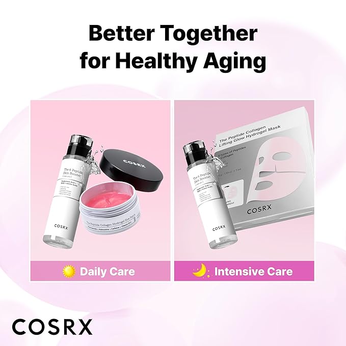 COSRX Pink Peptides Collagen Lifting Glow Hydrogel Face Masks Skincare 3 EA, Collagen Face Mask, Travel Essentials, Overnight Face Mask, Korean SkinCare
