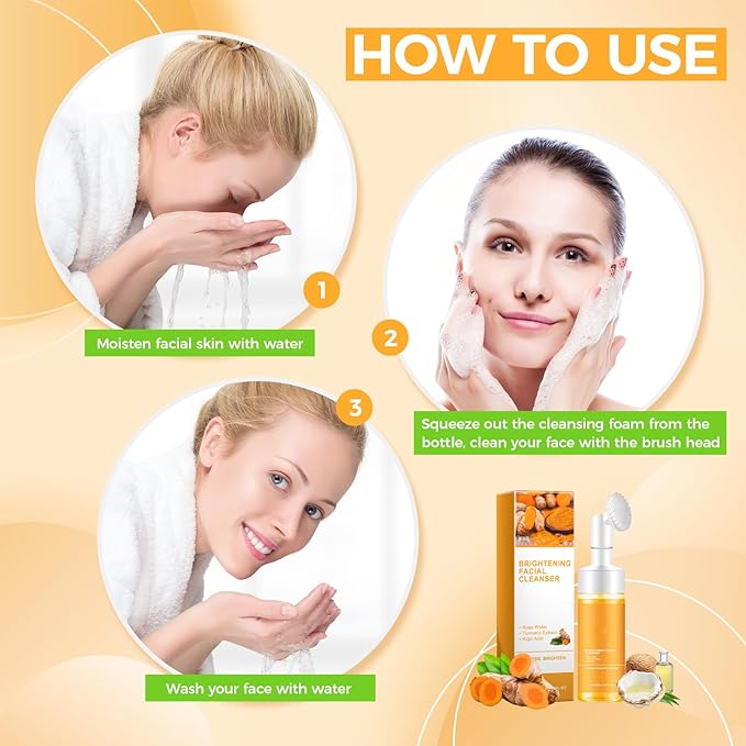 Silvercell Turmeric Facial Cleanser, Turmeric Face Wash, Glow Wash Facial Cleanser Easy to Use, Foaming Facial Cleanser Deep Cleaning Turmeric Foaming Face Wash Moisturizing for All Skin (1)