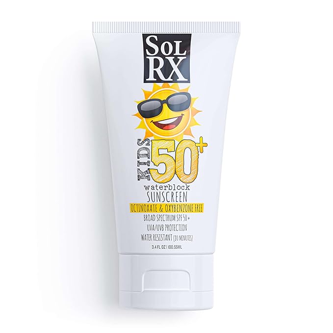SolRX KID's SPORT Sunscreen SPF 50+ Oxybenzone Free Sunscreen, Reef Safe Sunscreen for Face and Body, Won't Run Into Eyes