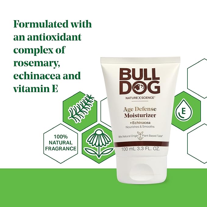 BULLDOG Mens Skincare and Grooming Face Moisturizer Age Defense, 3.3 Fluid Ounce, (Pack of 2)