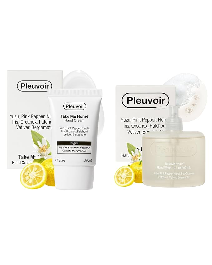 Pleuvoir Take Me Home: Hand Cream & Hand Wash Set | Yuzu Neroli Citrus Floral Korean Skincare | Hydrating Vegan K-Beauty | 1oz + 10 fl.oz