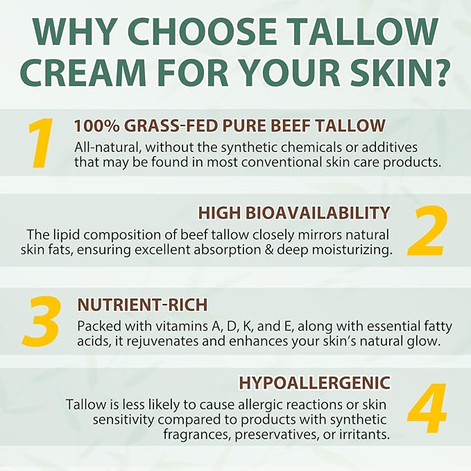 Tallow and Honey Balm, Natural Face Moisturizer with Beef Tallow, Deep Hydrating Nourishment, 4.2 oz