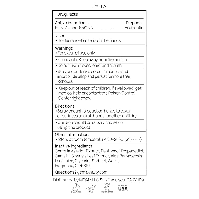 Hand Sanitizer + Serum™ | Caela | Hydrating K-Beauty Formula with Centella Asiatica, Vitamin B5 & Green Tea | Kills 99.9% of Germs | Green Tea with Neroli & Bergamot | 650 Sprays