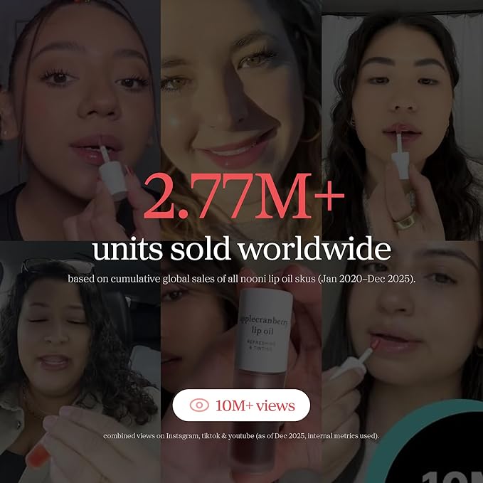 NOONI Korean Lip Oil - Appleberry | Long-Lasting, Moisturizing, Plumping, Revitalizing for Dry Lips, Waterproof, No Peel Off, Hydrating, Nourishing Crystal Clear, Stocking Stuffers, 0.12 FL Oz
