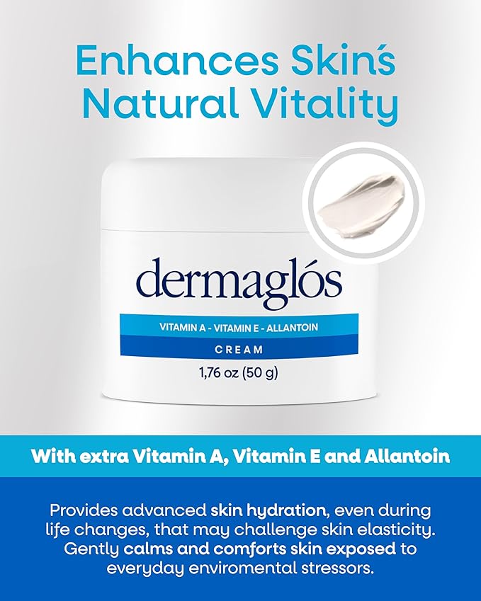 Dermaglos Moisturizing Cream | Vitamin A (Retinoids), Vitamin E & Allantoin | Rich Moisturizer for Wrinkles, Stretch Mark Prevention, Tattoo Aftercare, Scar cream, Hydration for Smooth Skin | 1,76 oz