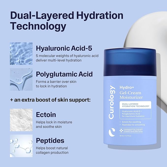 Curology Hydro+ Gel Cream Moisturizer, Lightweight Face Lotion for Sensitive Skin, 1.7 fl oz