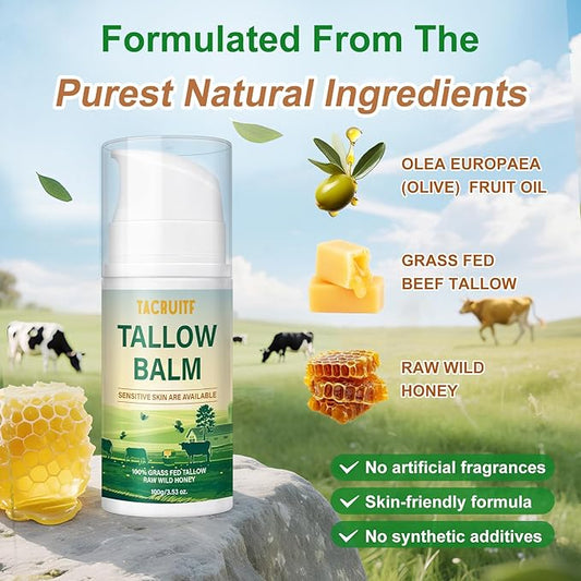 Beef Tallow Balm, 100% Grass Fed Beef Tallow, Whipped Moisturizer for Sensitive Skin, Handmade All-Natural Moisturizer for Soft And Smooth Skin (7 Oz, Unscented)