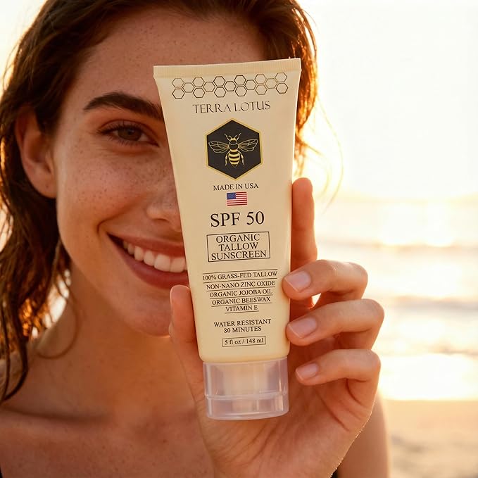 Organic Tallow Sunscreen - 50 SPF - For Face and Body - With 100% Grass-Fed Tallow and Non-Nano Zinc Oxide Reef Safe - (5 Oz)