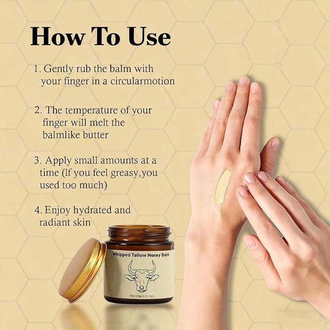 Beef Tallow for Skin - Whipped Moisturizer Balm, Natural Hydrating Cream for Face & Body, Relief for Dry & Sensitive Skin, Tallow Honey Balm (1)