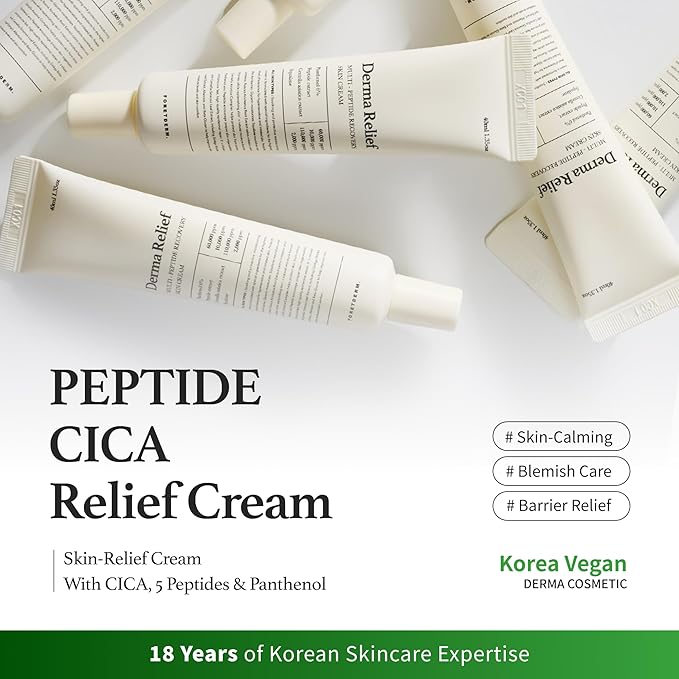 Peptide Derma Relief Cream – EGF, CICA & Panthenol Barrier Repair Face Moisturizer, Korean Skincare for Sensitive Skin, Soothing & Calming Redness, Hydrating Face Cream, Unscented,1.35 Fl Oz