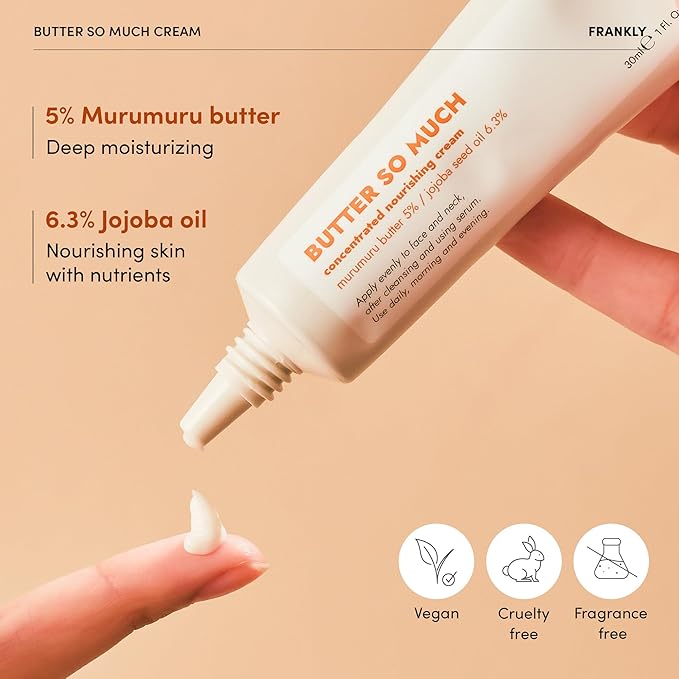 FRANKLY Butter So Much Cream Jumbo - Intense Moisturizing | Face Moisturizer | 20% Vegan Butter & Plant Oils | 5% Murumuru Butter & 6.3% Jojoba | For Dry & Sensitive Skin | - 2.7 fl. Oz.