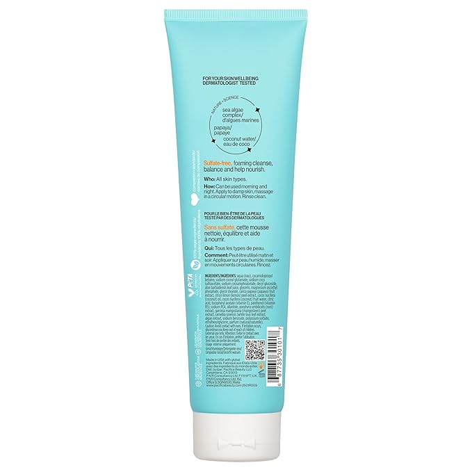 Pacifica Beauty Sea Foam Face Wash, Daily Gentle Foaming Cleanser, With Coconut Water + Sea Algae, Removes Makeup, For Combination and Oily Skin, Vegan & Cruelty Free