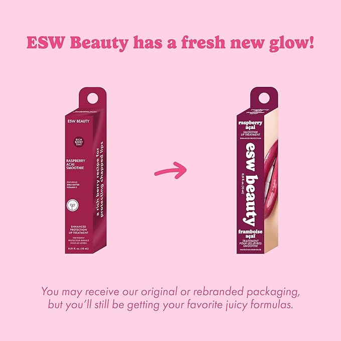 ESW Beauty Raspberry Acai Smoothie Lip Treatment - Rich Berry Tint with Shea Butter, Vitamin E, Raspberry & Acai for Deep Nourishment & Enhanced Protection