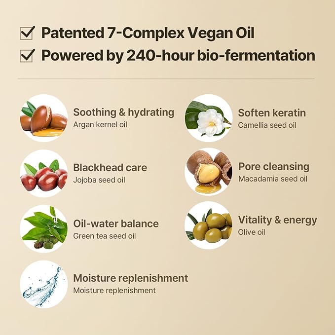 COSNORI 7-Complex Micro Active Cleansing Oil – Korean Vegan Facial Cleansing Oil, Fresh and Light Finish – Gentle Makeup Remover for Face, Hypoallergic, Fermented 7-Oil Complexes, 6.7 fl.oz.