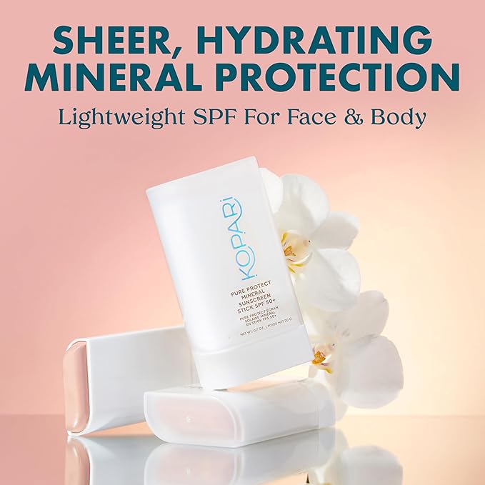 Kopari PURE PROTECT 100% Mineral Sunscreen Stick SPF 50+ Clear Zinc Oxide Face and Body Sunscreen with Hydrating Argan Oil, Shea Butter, Sheer Finish, Ultra-Portable, for Easy Reapplication