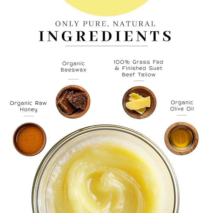 Vanman's Tallow and Honey Balm With No Added Scent (3 Pack) - Beef Tallow Face Moisturizer with Grass-Fed/Finished Beef Tallow for Skin, Organic Raw Honey and Beeswax, Cold Pressed Olive Oil - 2 oz