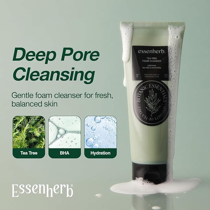 Tea Tree Foam Cleanser - Gentle Face Wash with Creamy Foam Texture & Hyaluronic Acid, BHA for Deep Pore Cleansing, For Oily & Sensitive Skin ,Korean Skin Care(150ml / 5.07 fl.oz)