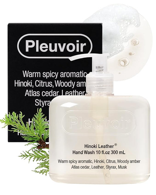 Pleuvoir Hand Wash Hinoki Leather - Hydrating Liquid Hand Soap - Mysterious Cypress Forest Leather Scent - Moisturizing with Hyaluronic Acid, Ceramides - Vegan, K-Beauty 10 fl.oz