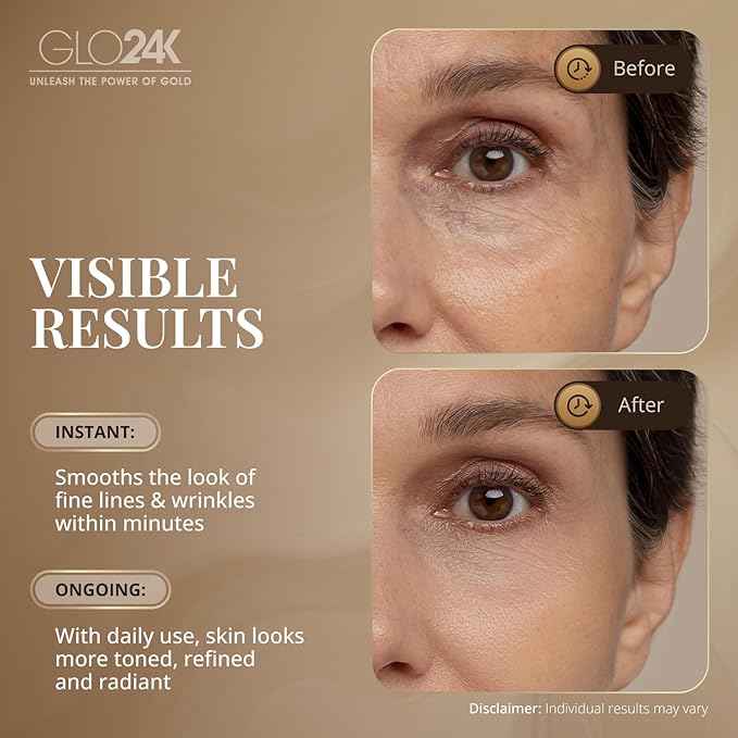 GLO24K Instant Facelift Cream with 24k Gold, Hyaluronic Acid, Peptides, and Vitamins. Value Pack of 2. A powerful non-invasive alternative to injections.