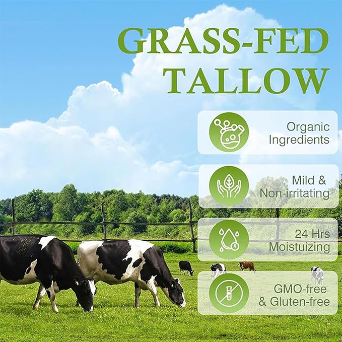 Beef Tallow for Skin, Tallow Face Moisturizer, 100% Organic Beef Tallow Blam Grass Fed Tallow Face Cream Moisturizer Body Lotion Skin Care for All Skin Types