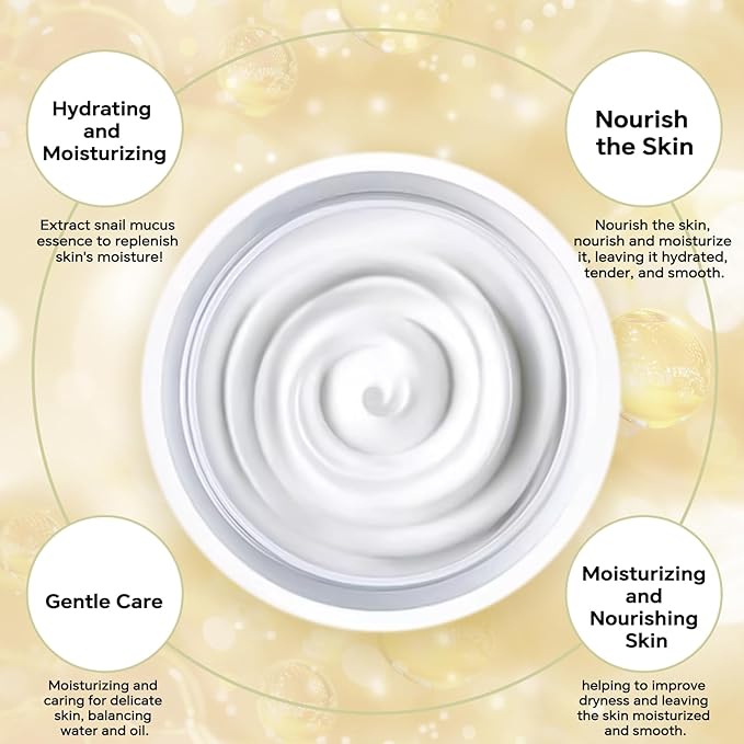 Snail Mucin Cream, Revitalizing Hydrating Moisturizer for All Skin Types, Enriched with Snail Extract for Radiant Smooth Skin Ideal for Dry and Dull Complexions