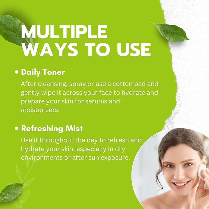 Green Tea Face Mist with Cucumber, Matcha Facial Toner Spray Hyaluronic Acid for All Skin, Hydrating Soothing Reduces Redness Cooling After-Sun for Women Men, Alcohol-Free