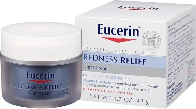 Eucerin Redness Relief Night Creme - Hydrating Cream Safe for Sensitive, Redness-Prone Skin & Rosacea - 1.7 oz Jar