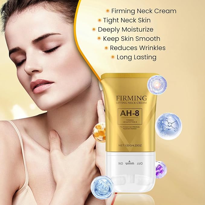 AH-8 Firming Neck Cream with Roller, Neck Moisturizer Cream for Crepey Skin, Tightening Lotions Skin Care Skin Repair for Women, Day & Night Use