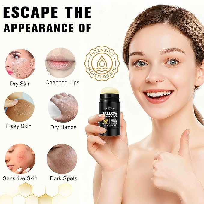 Eloix Tallow Honey Balm & Stick, All-Natural Moisturizer with Beef Tallow and Raw Honey for Face & Body, Handmade Formula for Dry, Sensitive Skin, Promotes Longevity, Firming & Hydration